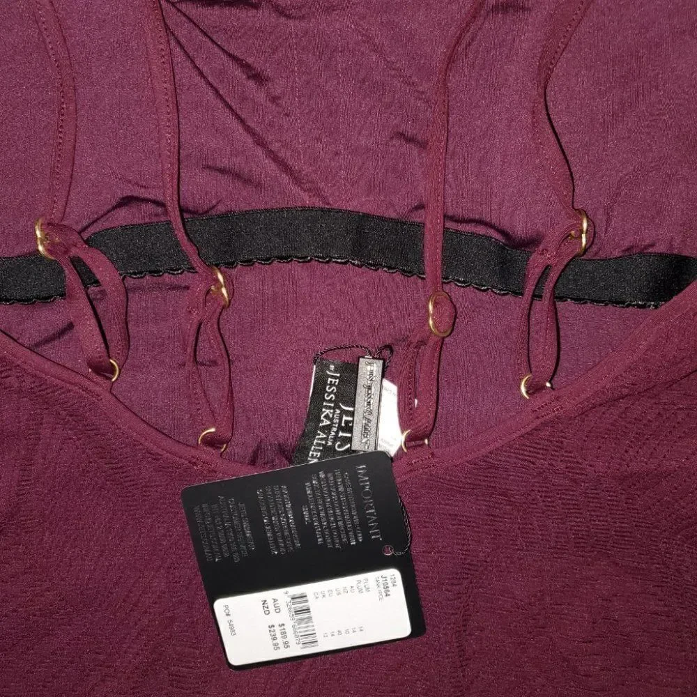 Jessika Allen  Sz 10 Burgundy Tank Belted swimsuit